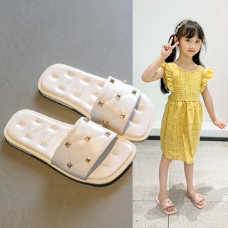 2022 Verano De Los Niños Remaches Princesa Zapatillas Sólido Negro Antideslizante Lindo Niñas Simples Japoneses Moda Sandalias De Playa (5)