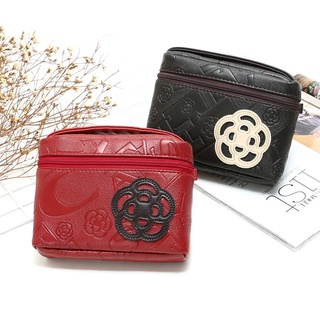 Clahas Camellia flor impresión portátil bolsa de cosméticos bolsa de almacenamiento pequeña bolsa cuadrada boca roja bolsa de mano