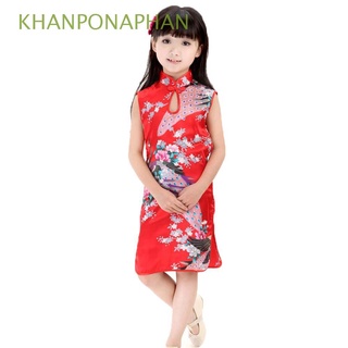 khanponaphan lindo cheongsam vestido dulce tradicional vestido niño vestidos qipao pavo real sin mangas slim niños estilo chino ropa de verano/multicolor