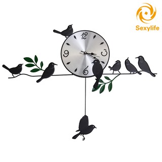Reloj de pared 3D de hierro pájaros péndulo silencio relojes de cuarzo para sala de estar decoración del hogar