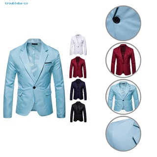 troubleba Temperament Men Suit Coat Pure Color Lapel Blazer Comfy for Office