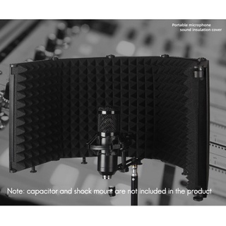 Escudo de aislamiento de micrófono con red de prevención de soplado, Reflector de espuma absorbente Panel plegable, para Yeti azul, Etc (5 pliegues)