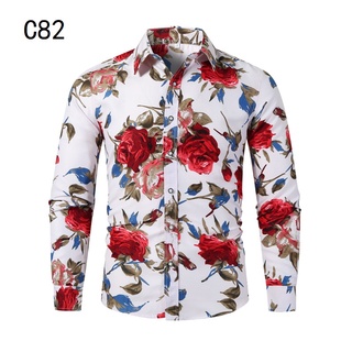 Camisa casual Hawaii Flora para hombre de manga larga de negocios slim fit camiseta de impresión masculina
