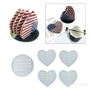 Jew 1 Set Love Heart American Flag posavasos de resina epoxi molde con soporte de almacenamiento molde de taza de silicona molde DIY artesanía molde