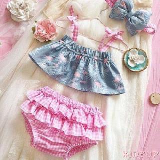 Kidsup niño niña Flamingo Tops vestido+pantalones cortos ropa de verano