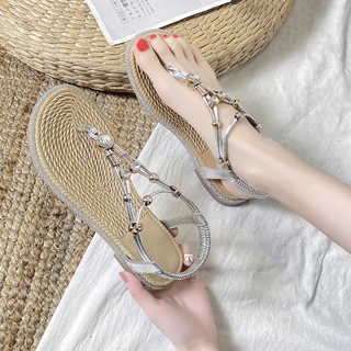 sandalias romanas mujer verano 2021 nueva moda salvaje estilo de hadas chanclas vacaciones playa zapatos planos ins marea