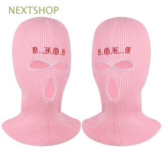 NEXTSHOP Embroidery Winter Autumn Hats Cycling Three hole hat Knitted Beanies Warmer Bonnet Halloween protection High Quality balaclava Female Beanie Caps