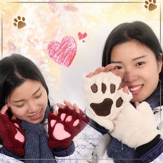 YOLAN 14Colors mujeres oso gato pata niña guantes de felpa esponjoso invierno moda encantador cálido sin dedos/Multicolor (6)