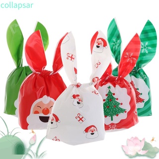 Plegable 10PCS año nuevo galletas bolsas de regalos caja de caramelos bolsa de caramelo de navidad bolsas de conejo oreja larga decoración del hogar Santa Claus plástico feliz navidad