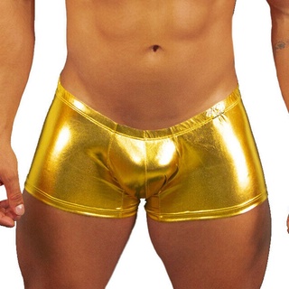 ARRE Sexy Gay Hombres Ropa Interior Boxer Calzoncillos Tronco Metal Apretado Vendaje Cuero (3)