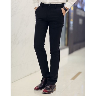 Los hombres traje pantalón Slim Fit elegante oficina Formal pantalones Casual negocios negro pantalones