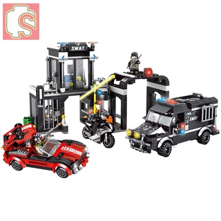 compatible con lego city series black hawk fuerzas especiales gangster robo autos pequeños partículas ensambladas bloques de construcción juguete regalo para niños 593pcs