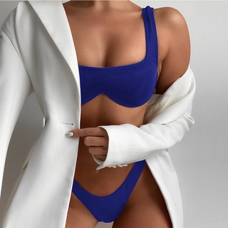 Mujer Bikini sólido conjunto traje de baño de dos piezas relleno sujetador trajes de baño ropa de playa (8)