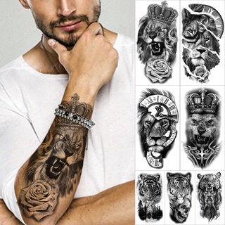 venta bienimpermeable temporal tatuaje pegatina bosque león tigre oso flash tatuajes mujeres leopardo lobo corona cuerpo arte brazo (1)
