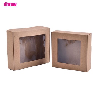 dhr 10pcs papel kraft diy caja de regalo con ventana de pvc transparente galletas pastel jabón embalaje (5)