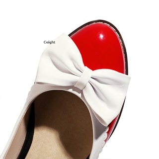 [Ceight] tacones para mujer punta dedo del pie bomba zapatos bloque tacón con lazo confort Slip-On Classy O