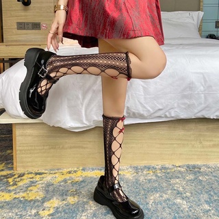Expen calcetines huecos para mujer con moño Lolita/calcetines hasta la rodilla/multicoloridos (3)