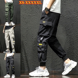 color sólido pantalones de carga de los hombres pantalones con bolsillos casual pantalones de chándal harén más el tamaño