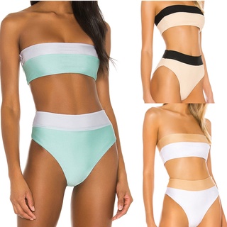 Women's Sexy Solid Color Panel Flat Chest High Waist Bikini Split Swimsuit
