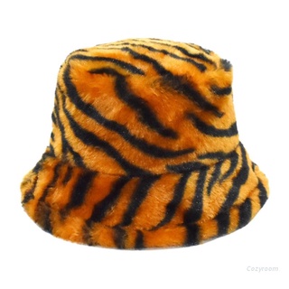 Acogedor cebra rayas de felpa sombrero de lavabo de piel de conejo de imitación suave pescador gorra al aire libre tendencia