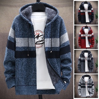 Suéter Grande cárdigan cálido ropa De invierno color Contraste a la Moda con capucha