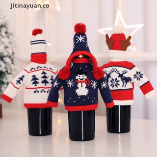 [jitinayuan] cubierta de botella de vino de navidad de punto gorra de suéter fiesta cena mesa botella decoración [co]