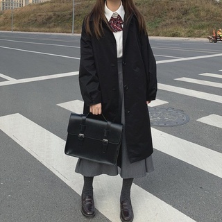 estilo universitario trench coat mujer media longitud japonés stylejkkorean estilo overknee loose2020mujer negro nuevo abrigo primavera y otoño
