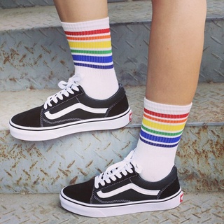 Algunos Harajuku arco iris rayas medias fresco Skateborad calcetines largos calcetines de tobillo femenino