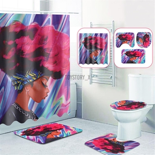 1/3Pcs African Girl cuarto de baño Pedestal alfombra tapa cubierta de inodoro cortina de ducha
