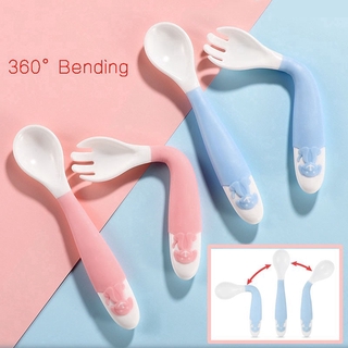 360 cuchara curva niño trenzado tenedor cuchara conjunto de vajilla de bebé aprender comer y doblar (1)