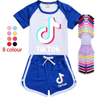 Baju Tik Tok niños T-shirt moda niño niña pantalones cortos traje deportivo casual tendencia de manga corta servicio en casa 2pcs
