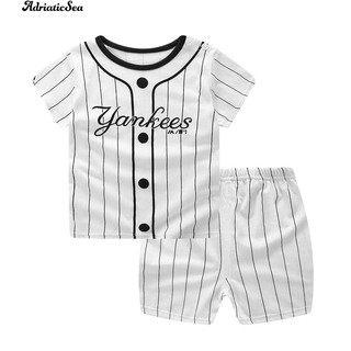 conjunto de ropa con letras de rayas para niños de manga corta top camiseta pantalones cortos
