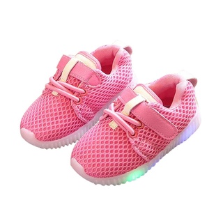 niños antideslizante luminoso transpirable malla led luz zapatos de ocio (rosa 22)