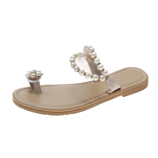 [EFE] verano nuevo fondo plano perla diamante playa zapatos dedo del pie sandalias de las mujeres
