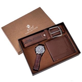 Conjunto de hombres bellamente envuelto reloj + cartera cinturón conjunto creativo combinación conjunto (3)