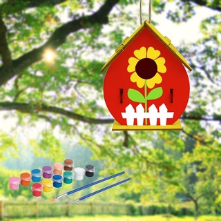 DIY Bird House Unpainted Build Paint Hanging Wooden Birdhouse Set Craft