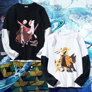 Demon Slayer Blade Pikachu Joint camiseta larga camiseta Pokémon Anime Pokémon hombres y mujeres ropa de Color coincidencia