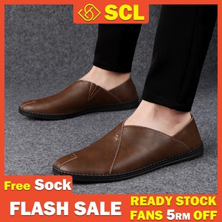 [SCL] [4 Colores] Kasut Kulit Kasual Kasut Saiz Besar hombres Casual cuero genuino cosido a mano mocasines Slip-Ons zapatos