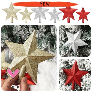 Yew Glitter árbol de navidad superior decoración Festival accesorios decoraciones de navidad decoraciones de cinco puntas estrella colgante DIY suministros de fiesta adornos de navidad feliz navidad árbol de navidad suministros/Multicolor