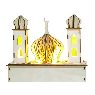 Zong Muslim Festival de madera faro LED lámpara de noche ramadán Eid Mubarak decoración Islam fiesta suministros (9)