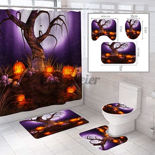 juego de cortina de ducha impermeable de halloween para baño, funda de inodoro, wellmake (1)
