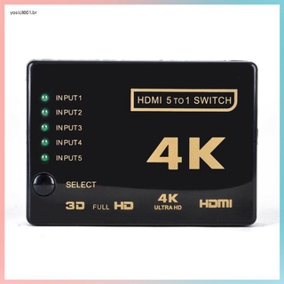 Sell well 5 puertos HDMI-compatible con cable divisor multiswitch 4k Switcher hub hub con pigtail para HDTV 3840P