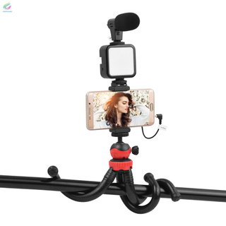 jumpflash kit-04lm vlogging kit smartphone video rig kit incluye 1 luz led 1 trípode 1 micrófono 1 soporte de teléfono 1 mando a distancia para fotografía trípode de grabación soporte [divertido] (5)