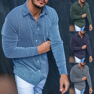 elástico color sólido camisa turn-down cuello de manga larga raya masculino superior para uso diario