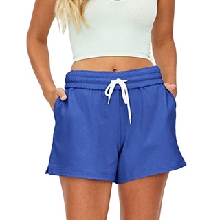 Pantalones cortos deportivos ty-estilo suelto para mujer, Color sólido, cintura elástica, blanco, violeta, negro, gris/ naranja