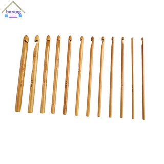 12 pzs agujas de tejido de bambú para tejer Crochet/agujas de tejer/hilo artesanal/herramientas de tejer