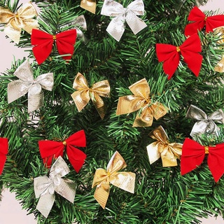 12 unids/set de navidad Color rojo plata oro arco para árbol de navidad adornos decoración del hogar decoraciones de navidad arco nudo (5)