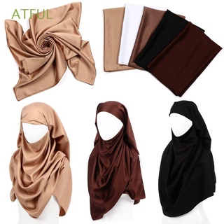 ATFUL 180x70cm Smooth Satin Shawl for Women Women Scarf Muslim Hijab Silk Material Solid Color Matte Effect Breathable Tudung Headscarf/Multicolor