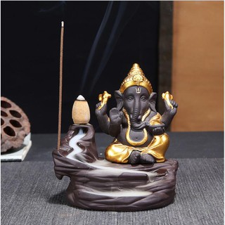 quemador de incienso de cerámica ganesha elephant back-flow quemador de buda para yoga/casa