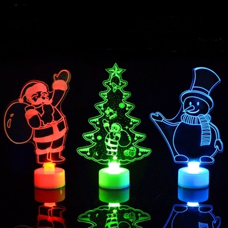 1 pc colorido led árbol de navidad muñeco de nieve santa claus acrílico led luces de noche/fiesta en casa navidad boda festival decoración lámpara [aurora] (2)